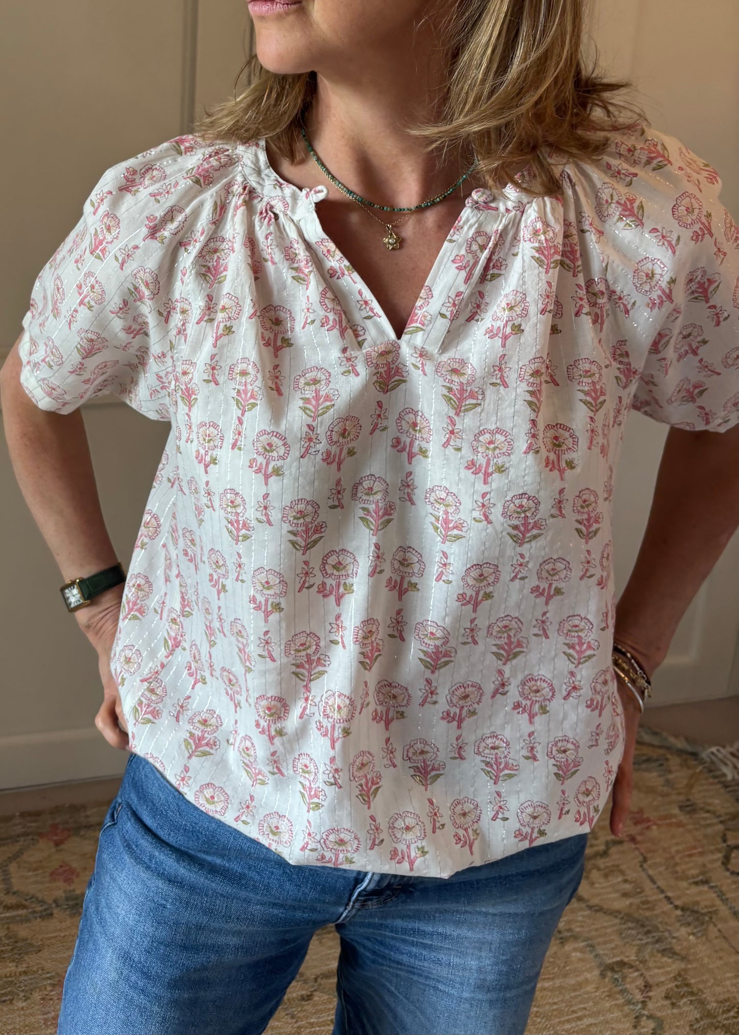 Rosy top pink with silver thread