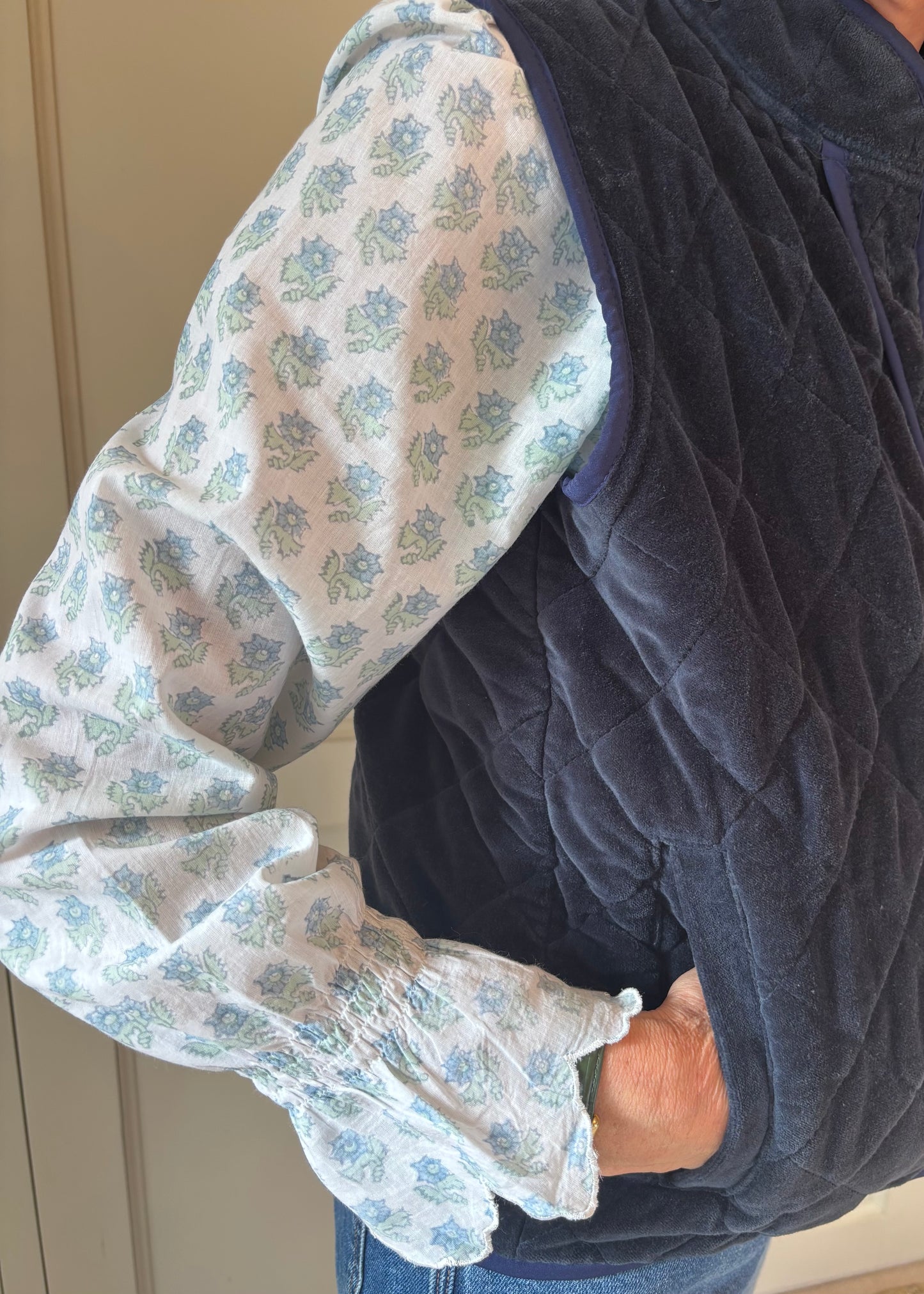 Petal Block Print Blouse in Blue Daisy