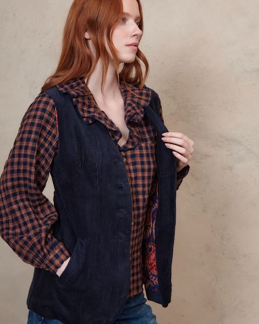 Caro Cord Gilet - Navy