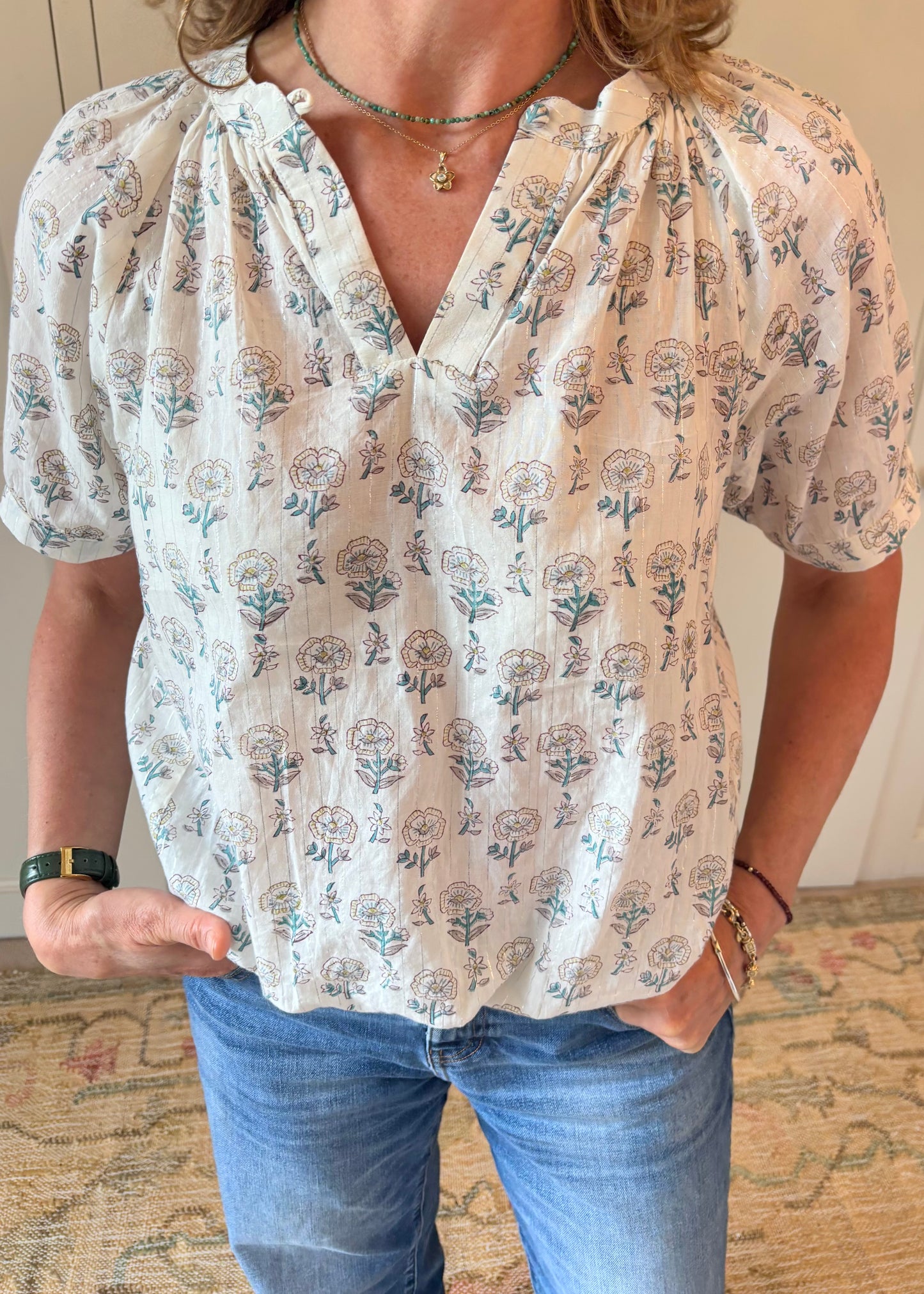 Rosy top grey and blue with silver thread