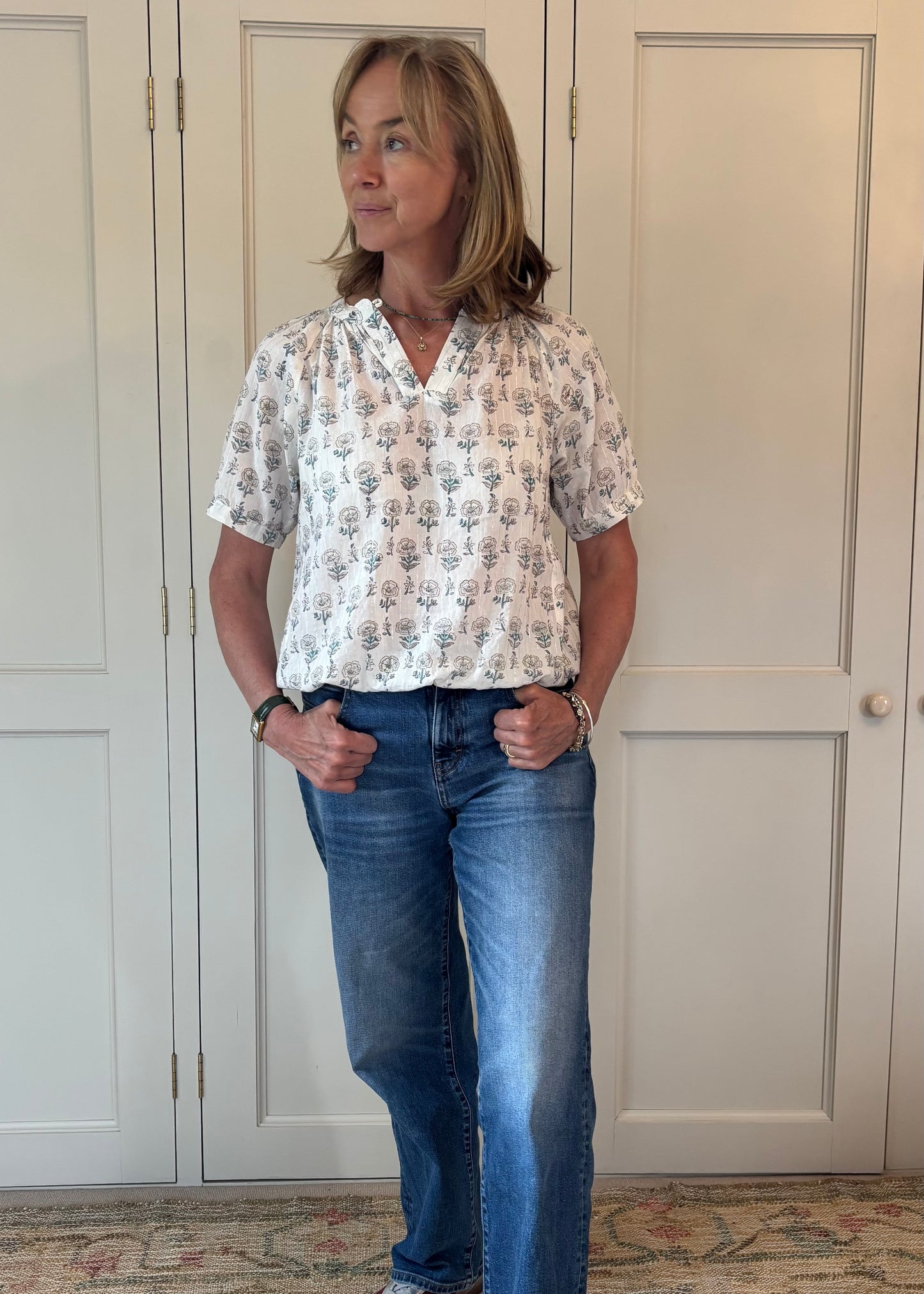Rosy top grey and blue with silver thread