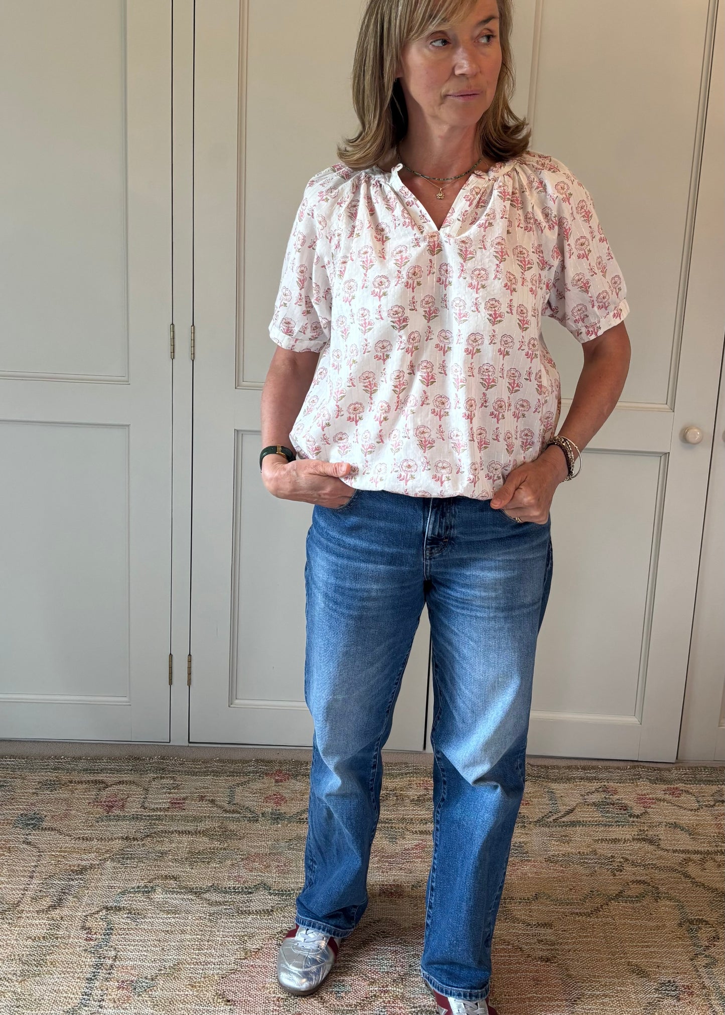 Rosy top pink with silver thread
