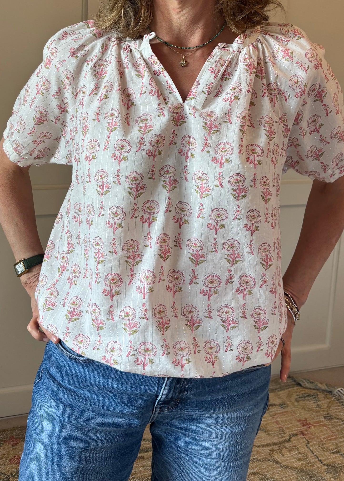 Rosy top pink with silver thread