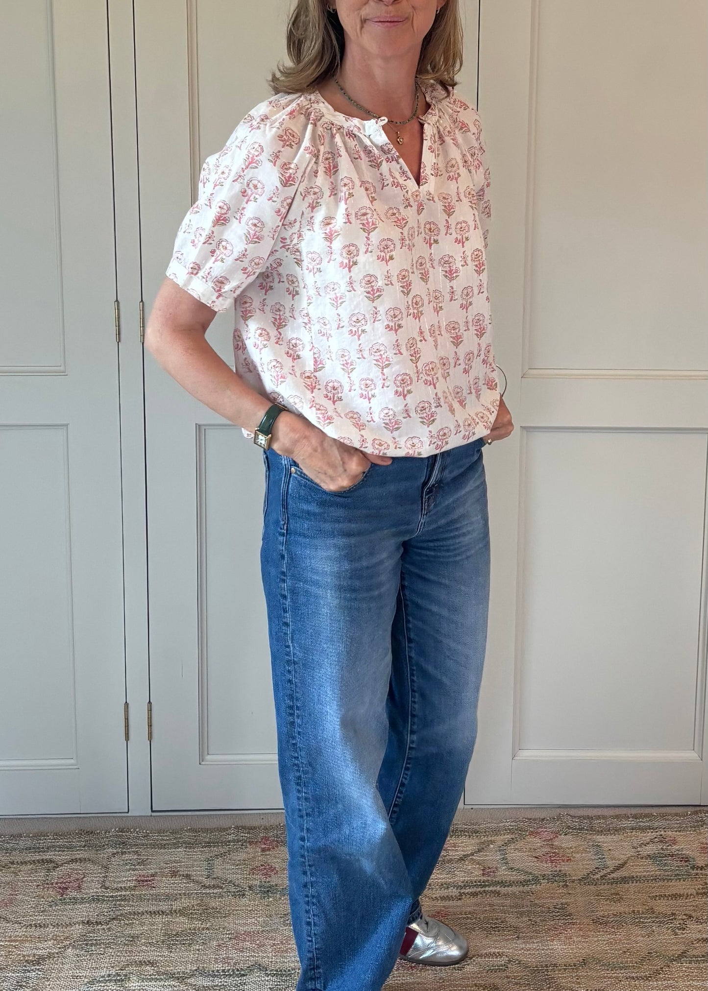 Rosy top pink with silver thread