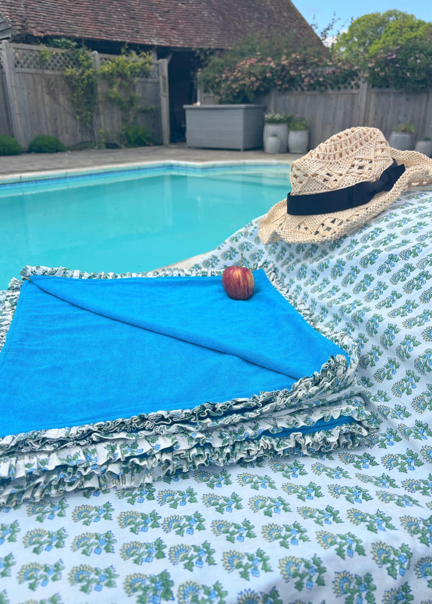 Blue Daisy block print beach towel