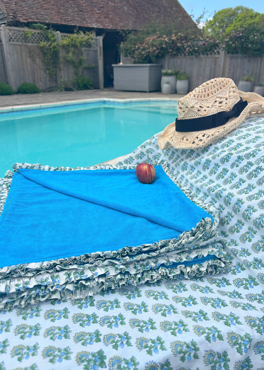 Blue Daisy block print beach towel