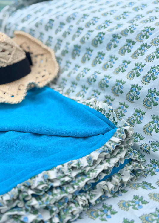 Blue Daisy block print beach towel