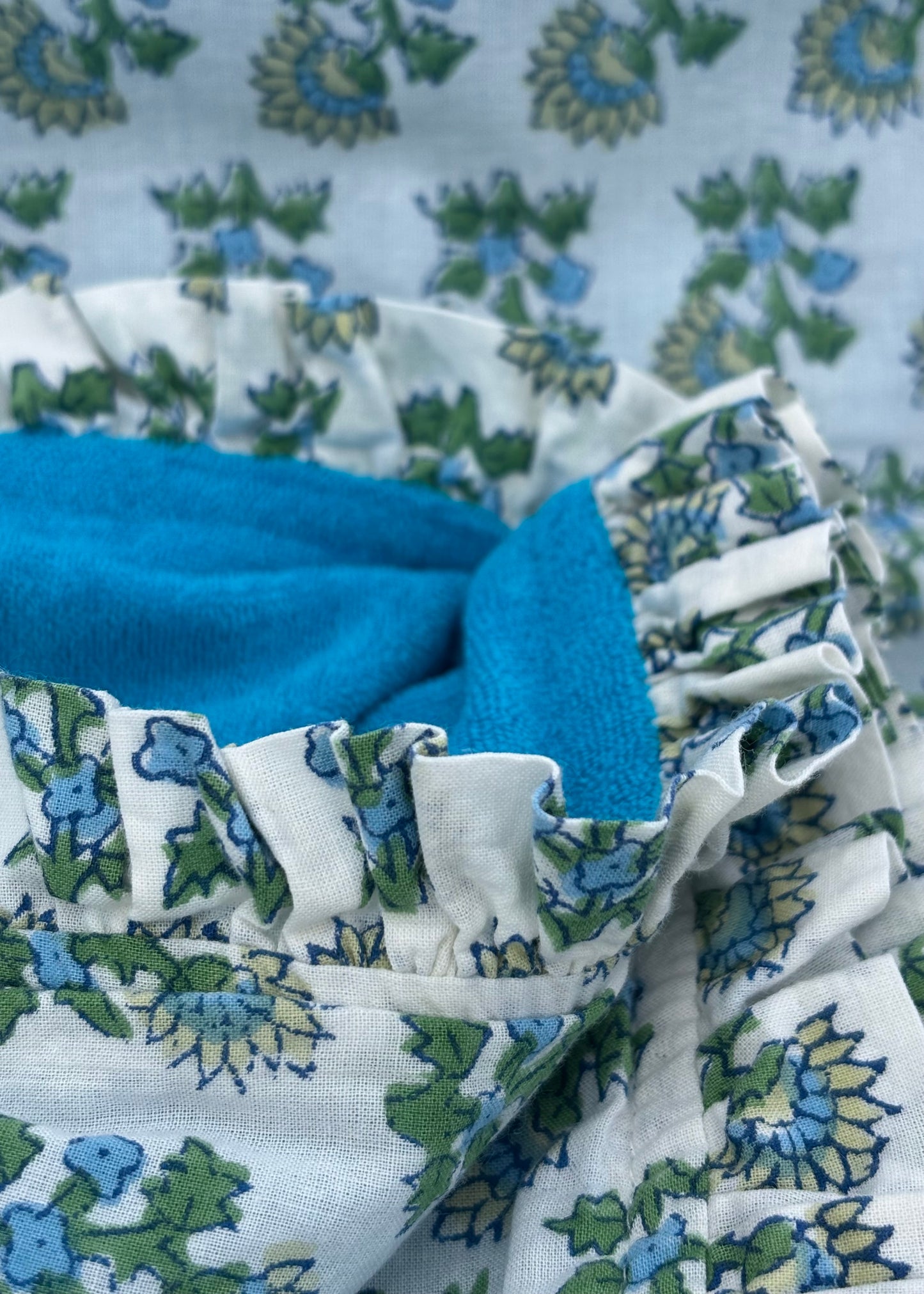 Blue Daisy block print beach towel