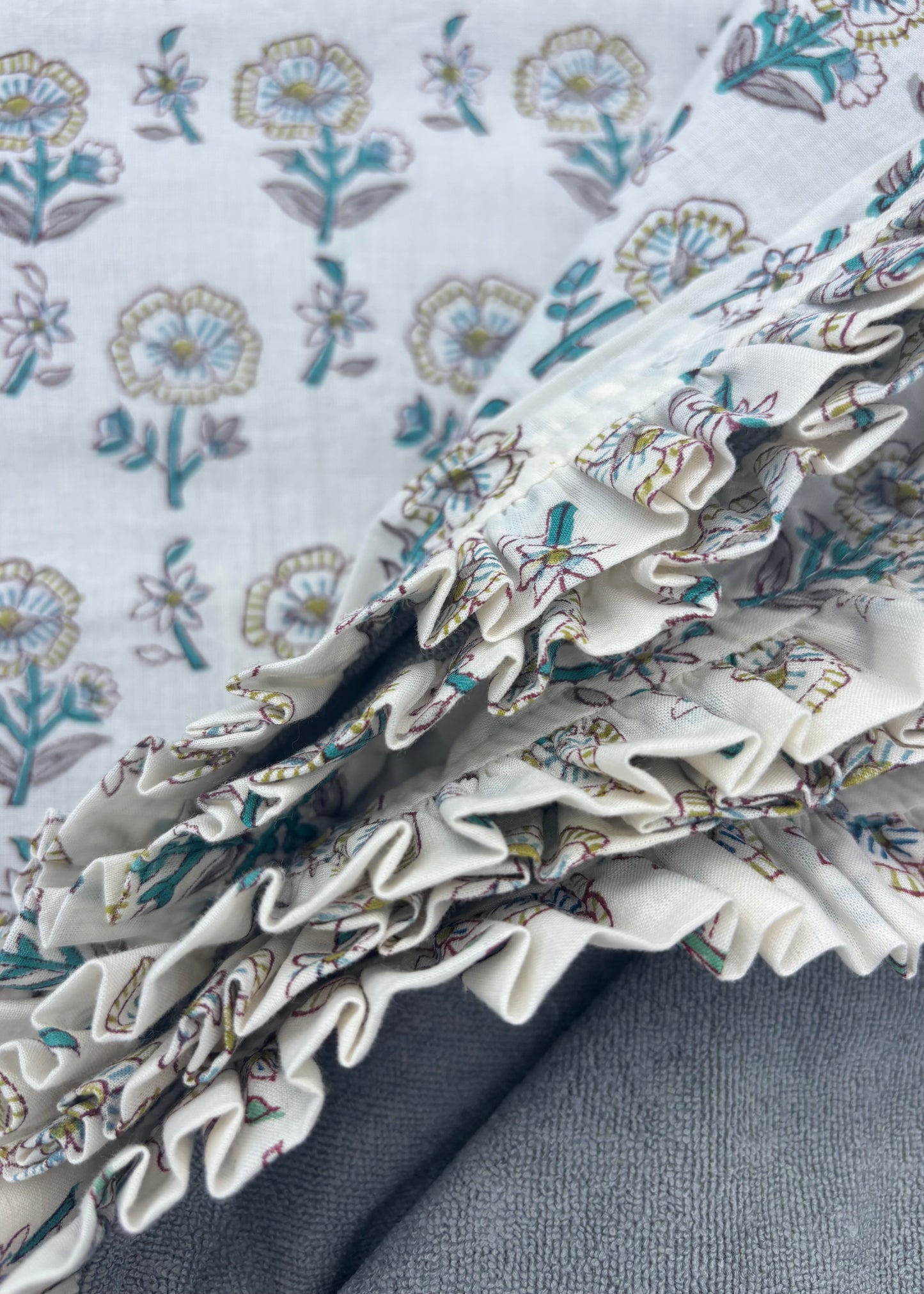 Grey poppy block print beach towel