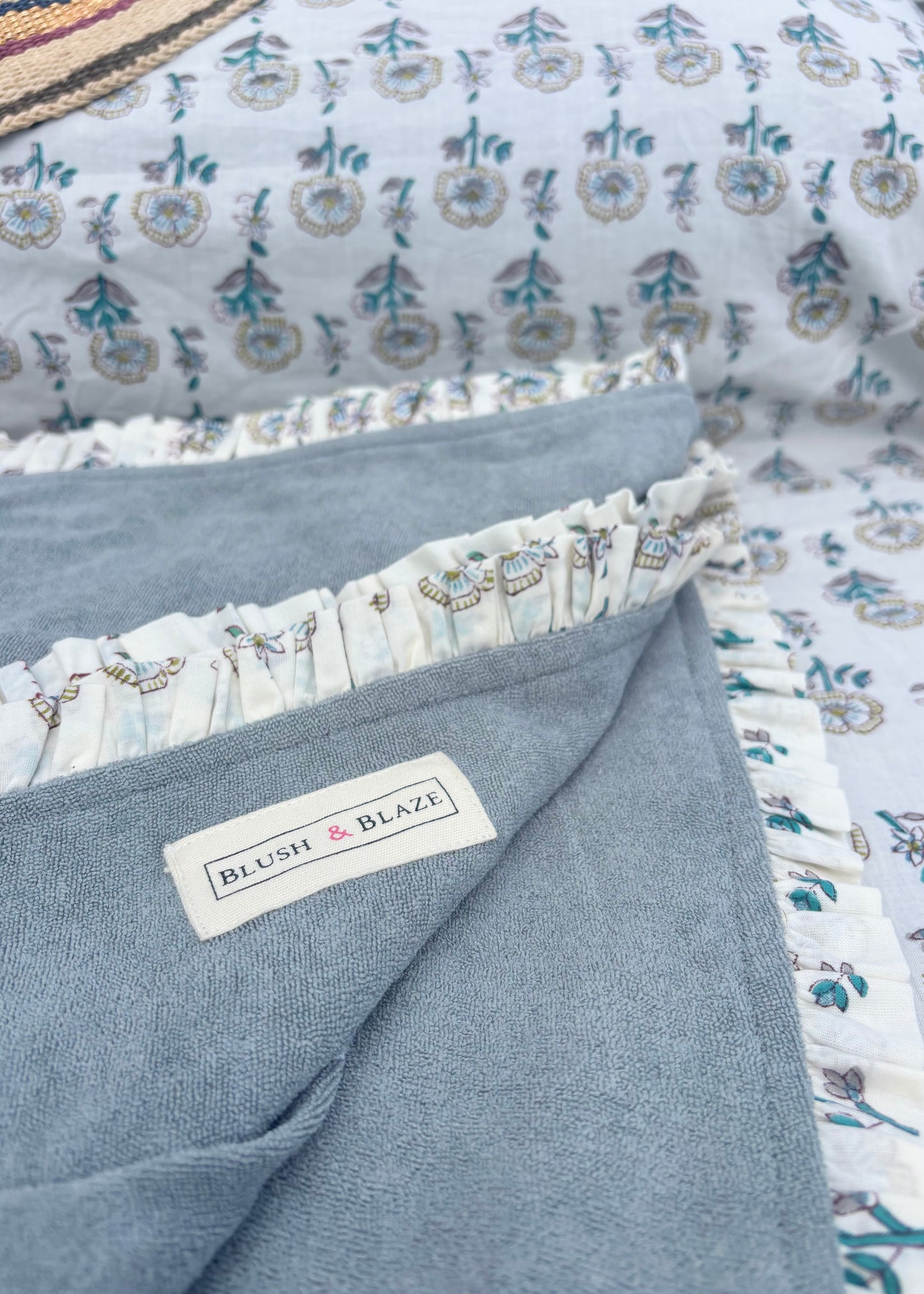 Grey poppy block print beach towel