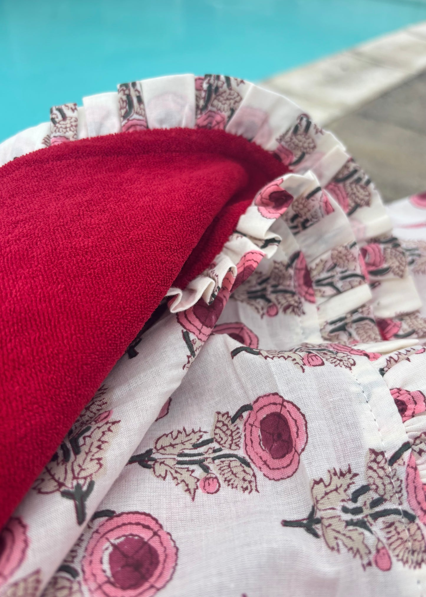 Red poppy block print beach towel