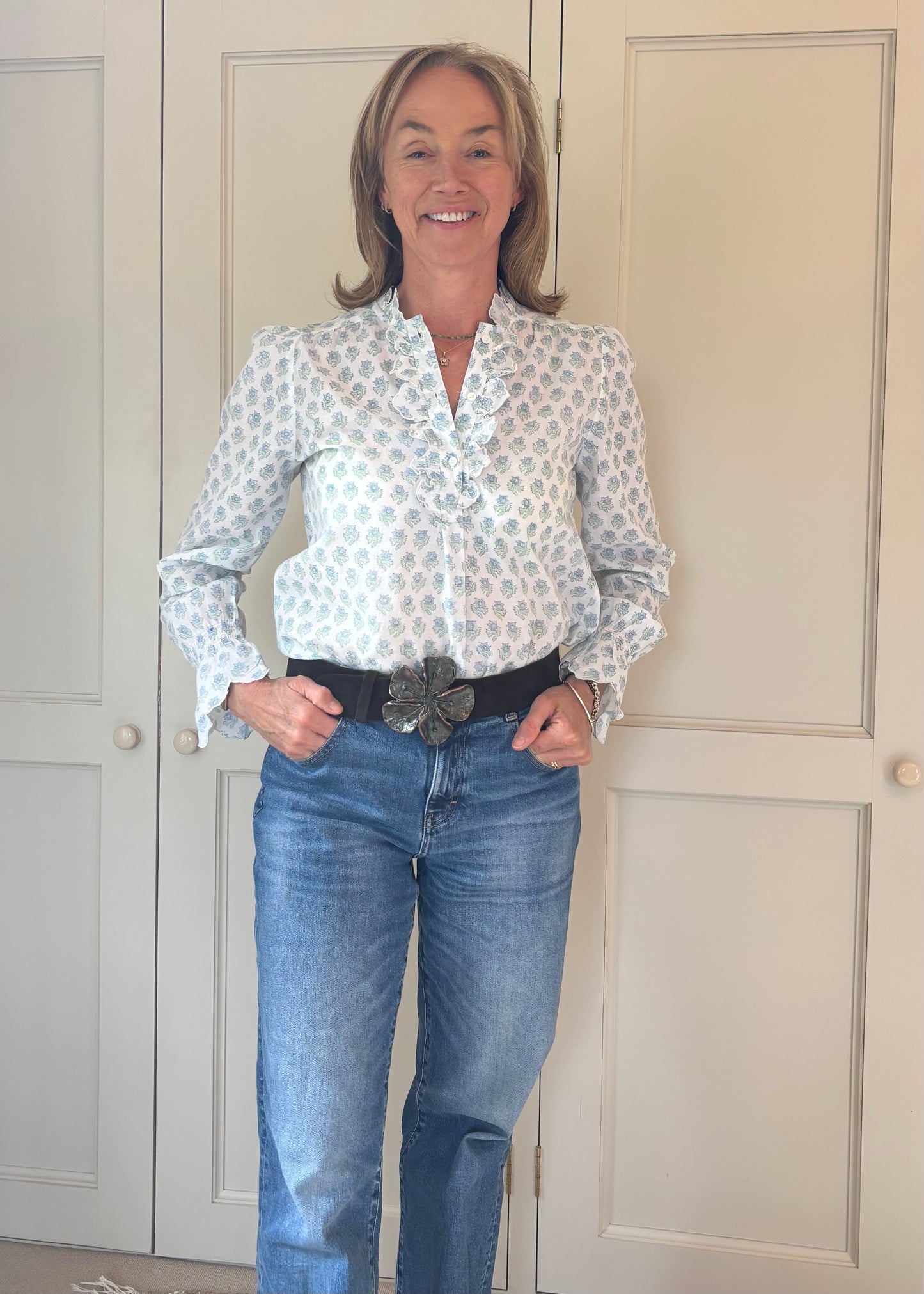 Petal Block Print Blouse in Blue Daisy
