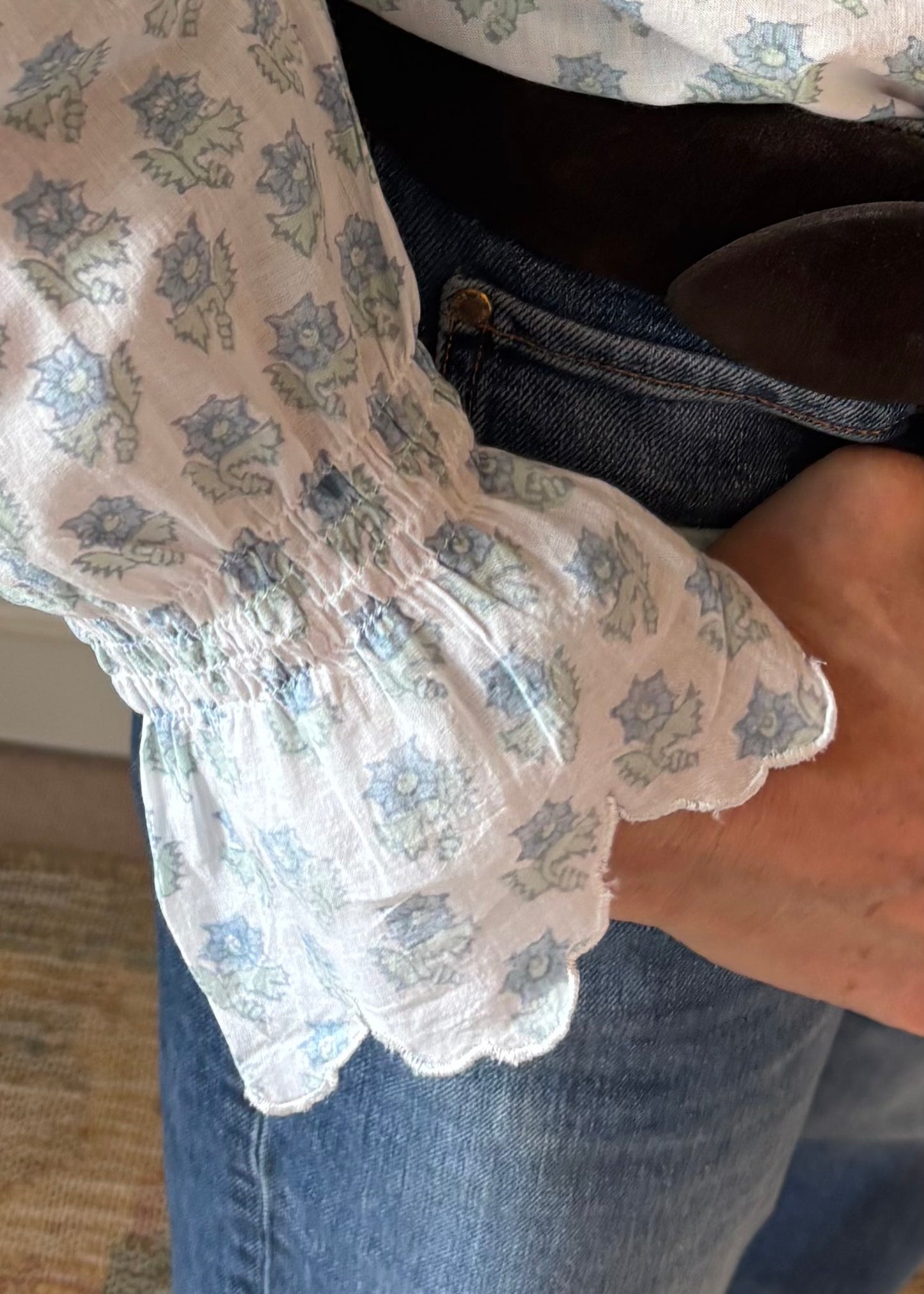Petal Block Print Blouse in Blue Daisy