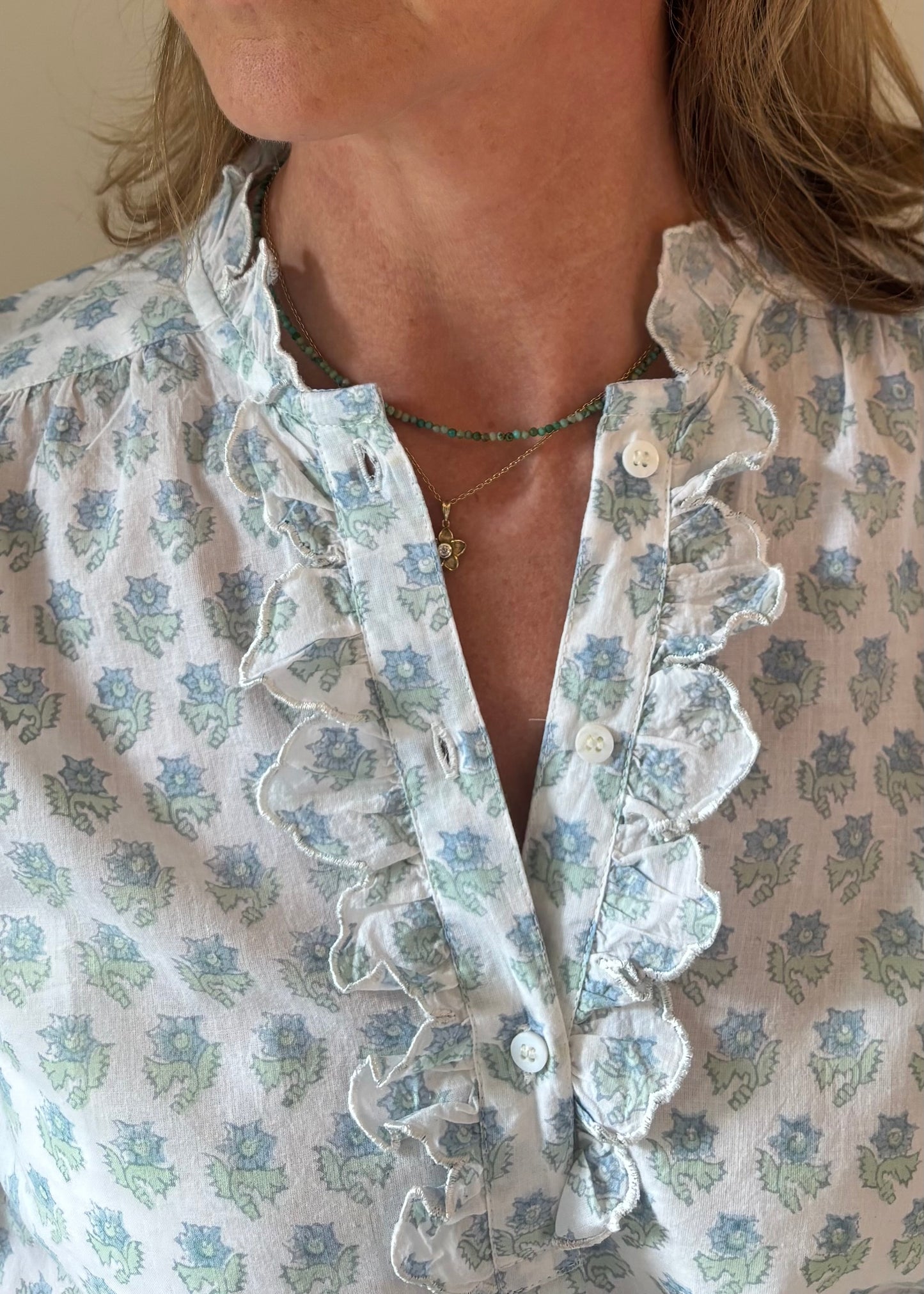 Petal Block Print Blouse in Blue Daisy