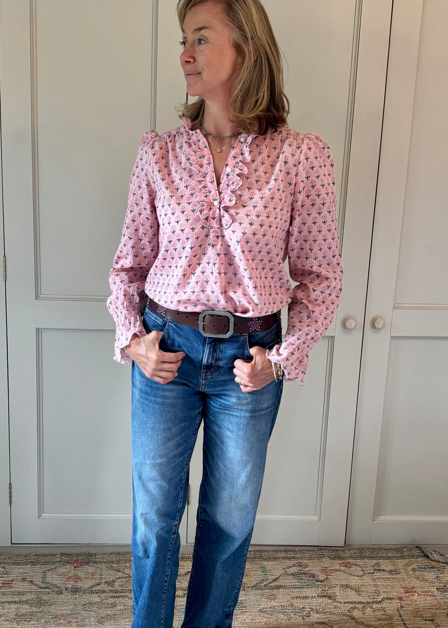 Petal Block Print Blouse in Pink Blossom