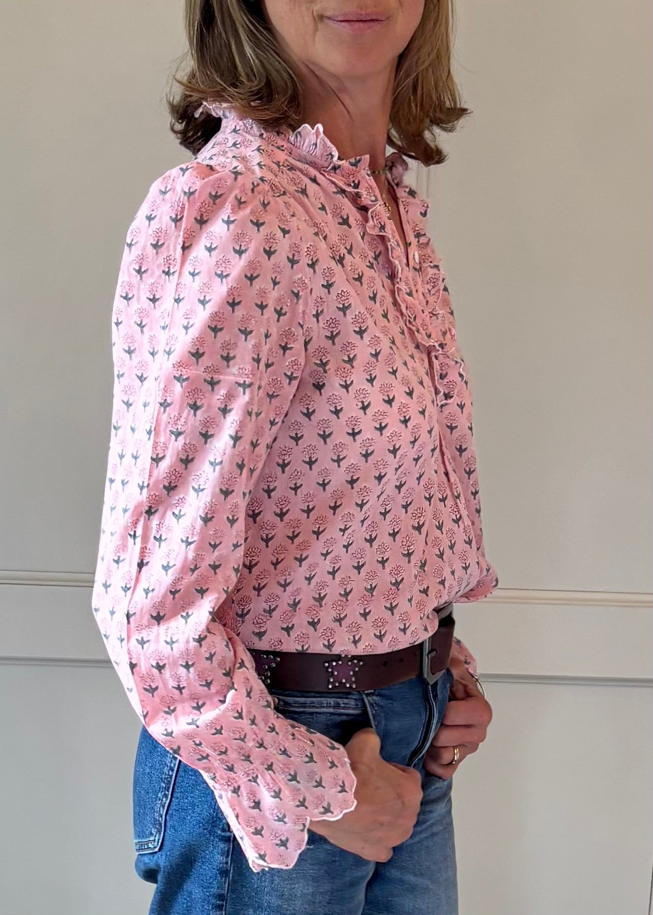Petal Block Print Blouse in Pink Blossom
