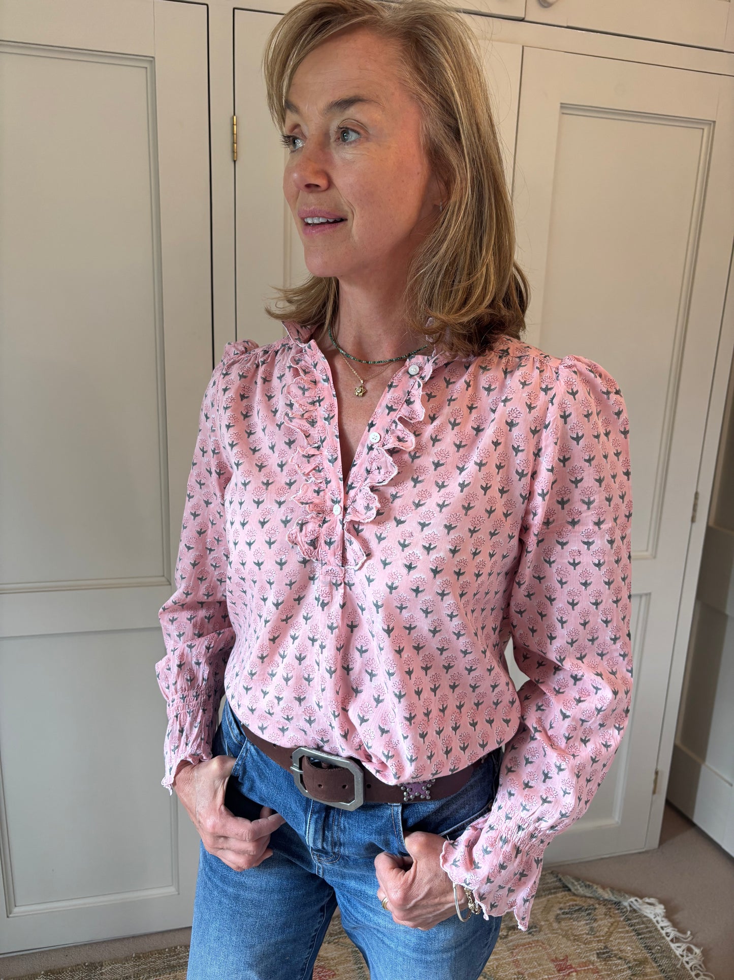 Petal Block Print Blouse in Pink Blossom